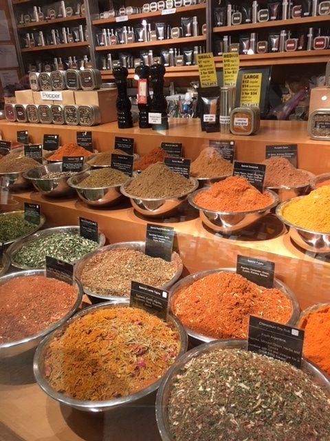 Bowls of spices at market