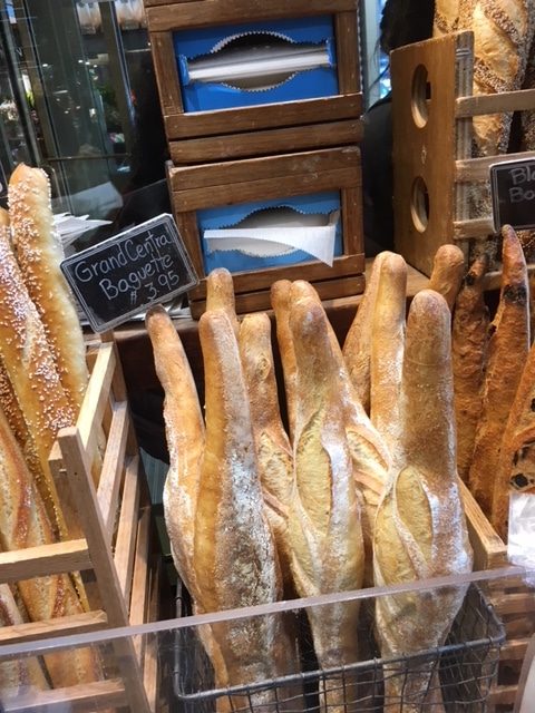 Baguette bread on display