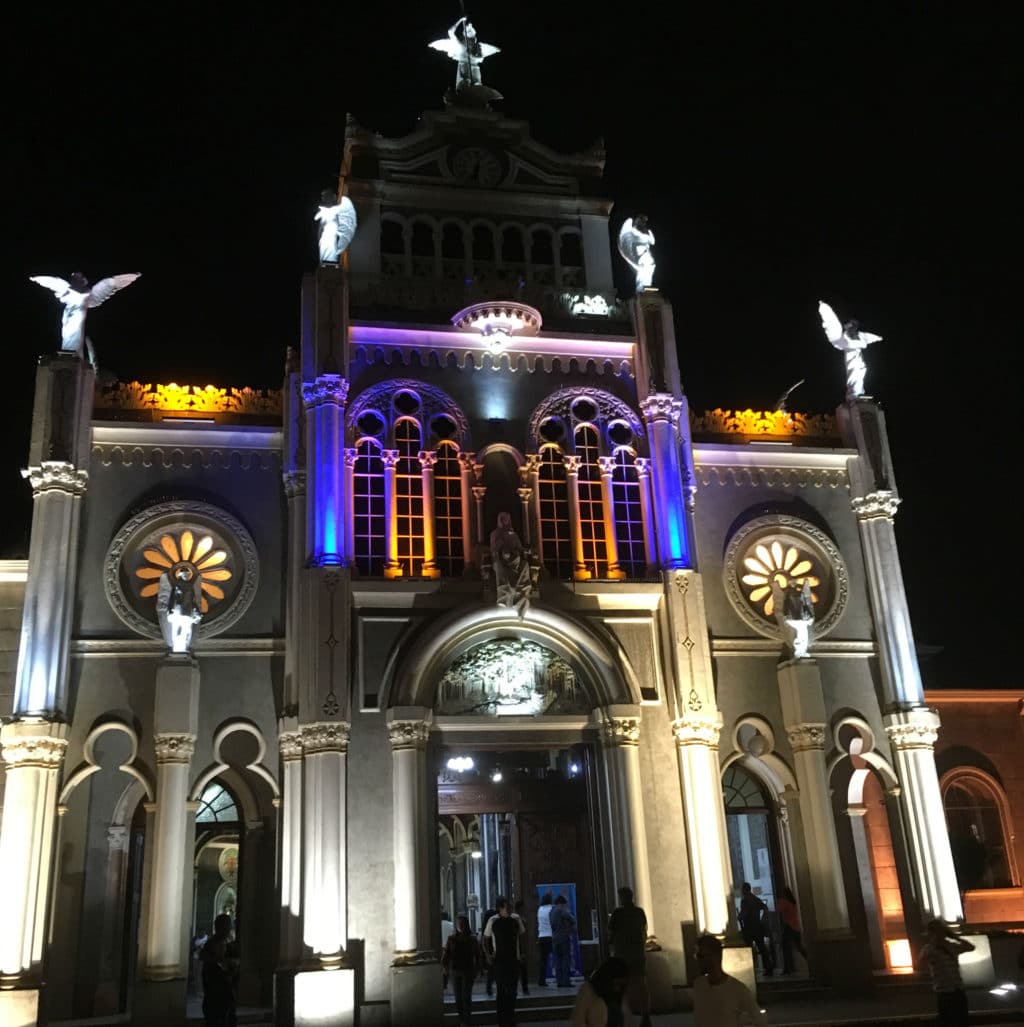 Basilica lit up after dark