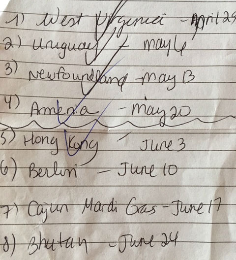 Handwritten lists of Anthony Bourdain's Final Episodes