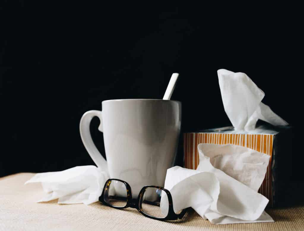 Tissues and tea on nightstand